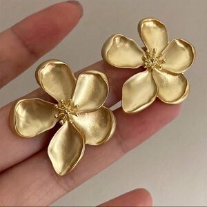Anthropologie Gold Floral Petal Statement Earrings